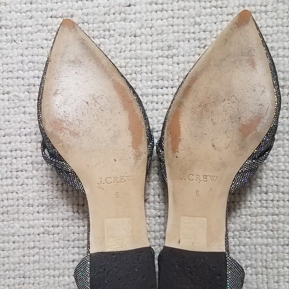 J. Crew Sloan Glitter D'Orsay Flats with mini bow - Silver Metallic - Size 6 - Picture 8 of 12